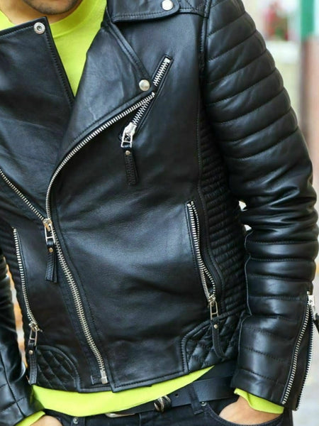 NOORA New Me Stylish Lambskin Genuine Leather Motorcycle Biker Racing Jacket QD7 — standardized 4K background-preserved hero image