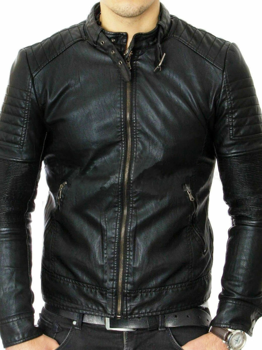 Mens Real Lambskin Leather Blazer Jacket Two Button Slim Fit Coat
