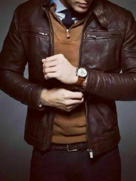 Noora NEW Men Leather Jacket Genuine Lambskin Leather Motorcycle Slim fit WA194 — standardized 4K background-preserved hero image
