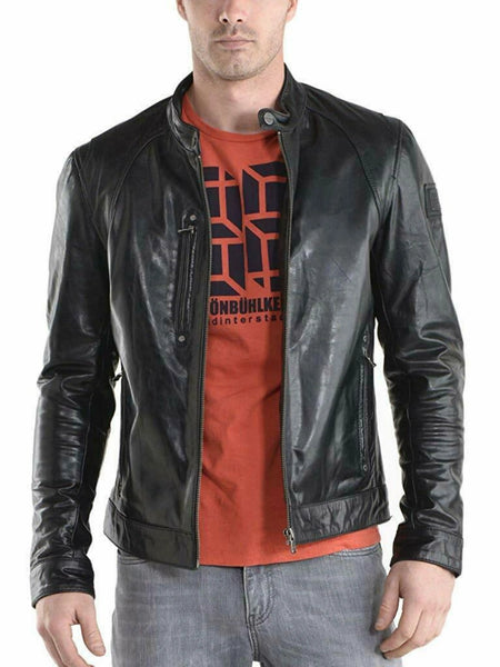 NOORA New MEN'S Lambskin BIKER CAFE RACER  REAL LEATHER SLIM FIT JACKET NI-24 — standardized 4K background-preserved hero image
