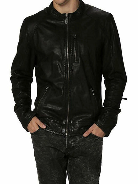 Noora New MEN'S BIKER CAFE RACER Lambskin REAL LEATHER SLIM FIT JACKET NI-25 — standardized 4K background-preserved hero image