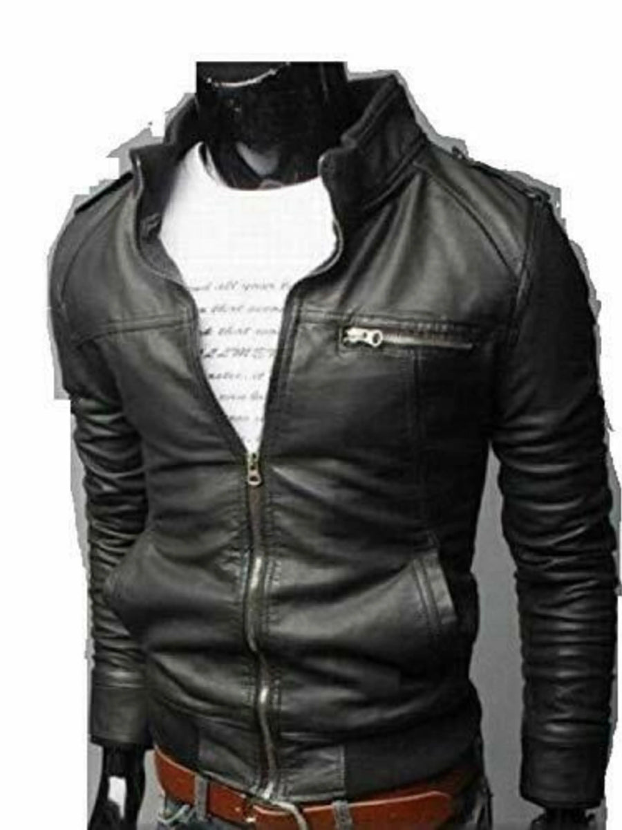 Mens Lambskin Fridge Biker Cafe Racer Real Leather Slim Fit Jacket