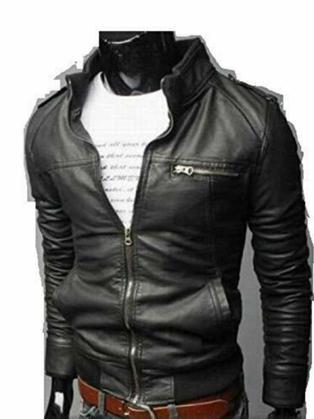 NOORA MENS Lambskin Fridge BIKER CAFE RACER  REAL  LEATHER SLIM FIT JACKET NI-40 — standardized 4K background-preserved hero image