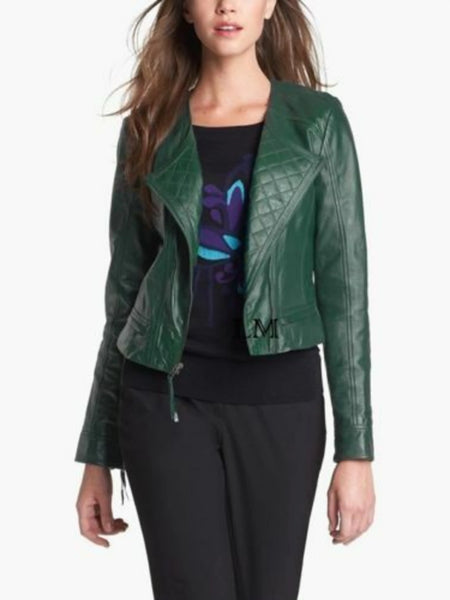 NOORA Designer-Wonderful-Soft-Lambskin-Green Leather-Moto-Jacket-For-Stylish BS-96 - standardized hero