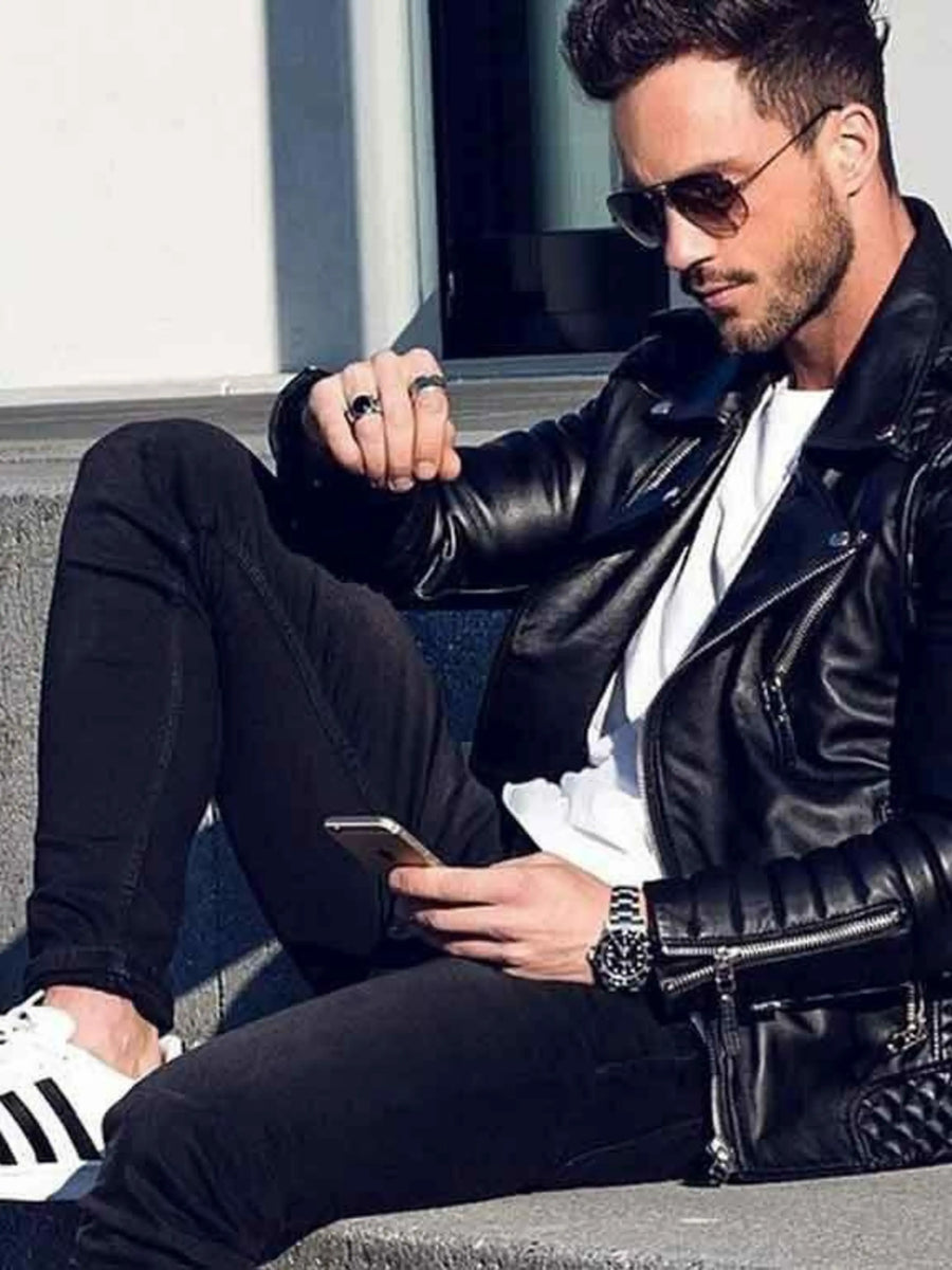 Fashion Mens Leather Jackets Coats Slim Leather Motorcycle Biker