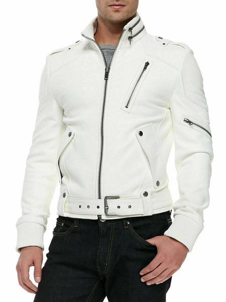 NOORA Mens New fashion Up Collar White Stylish Leather Slim Fit Jackets NI-57 — standardized 4K background-preserved hero image