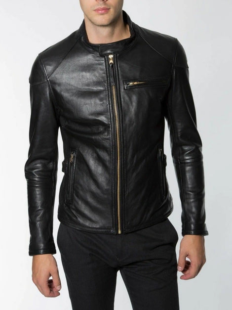 Men's Real Lambskin Black Leather Jacket Slim fit Fall Biker Basic jacket