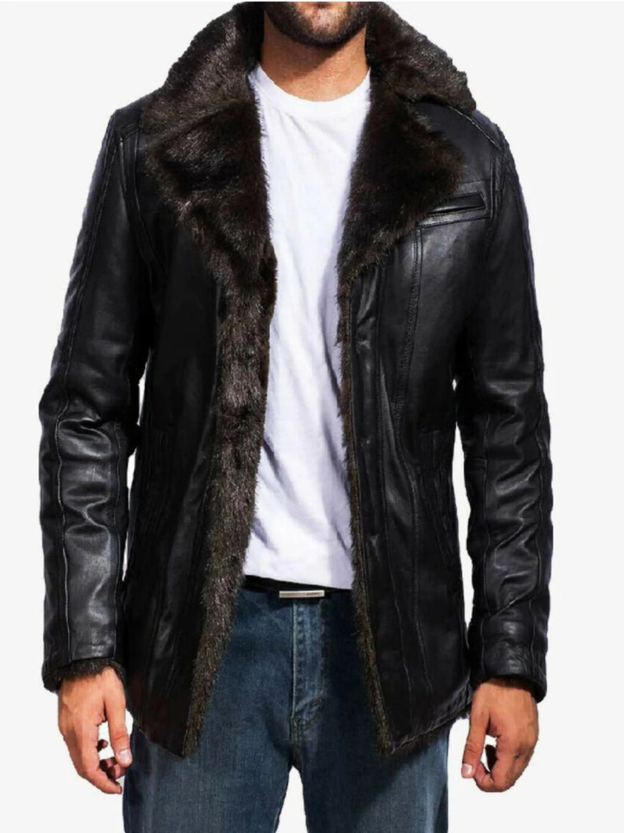 Leather Jacket Men's Fur cliff Black Leather Coat Smart Fit