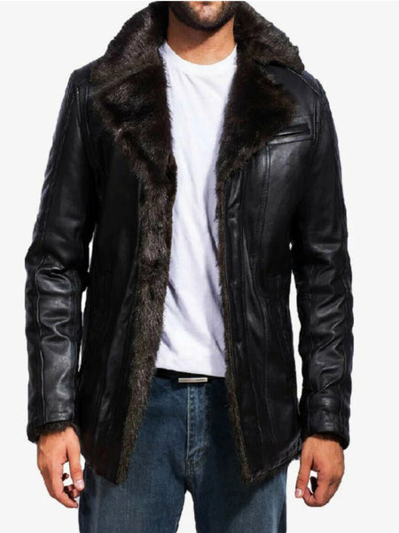 Noora Leather Jacket Men's Fur cliff Black Leather Coat Smart Fit NI-61 — standardized 4K background-preserved hero image