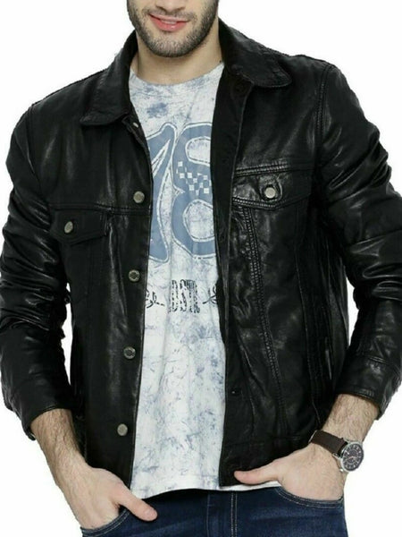 Noora Men's Black Lambskin 100% Genuine Leather Jacket Sheepskin Leather WA611 — standardized 4K background-preserved hero image
