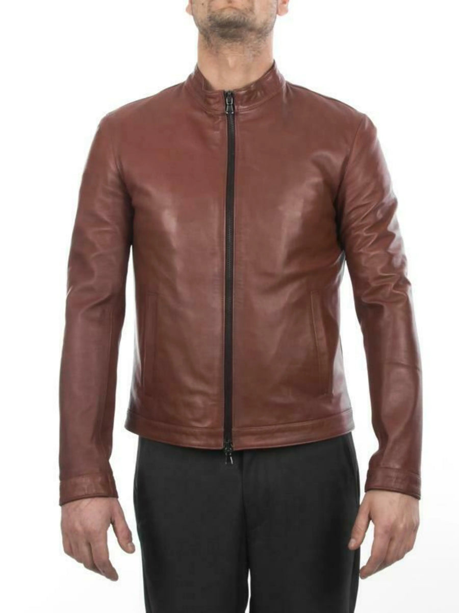Real Men Lambskin Leather Brown Jacket Motorcycle Modern Biker