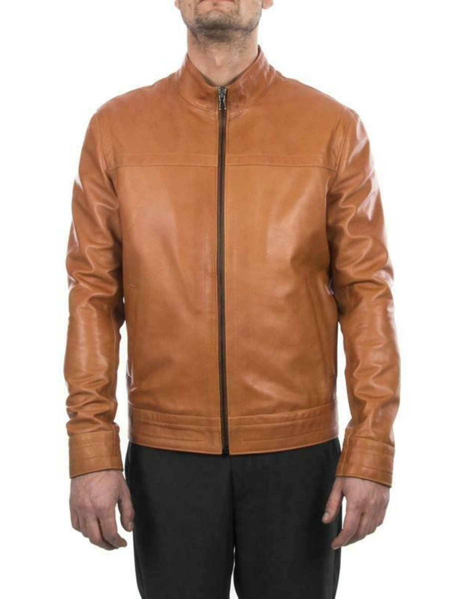 Real Men Lambskin Leather Tan Jacket Motorcycle Modern Biker