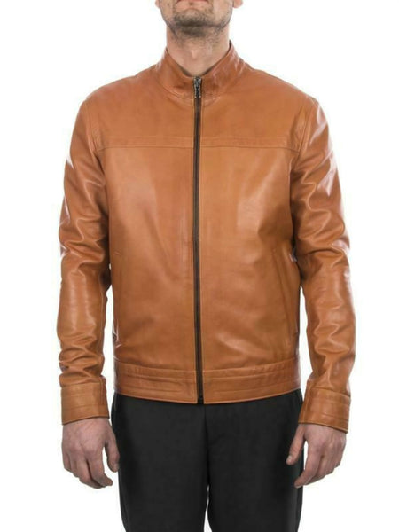 Real Men Lambskin Leather Tan Jacket Motorcycle Modern Biker