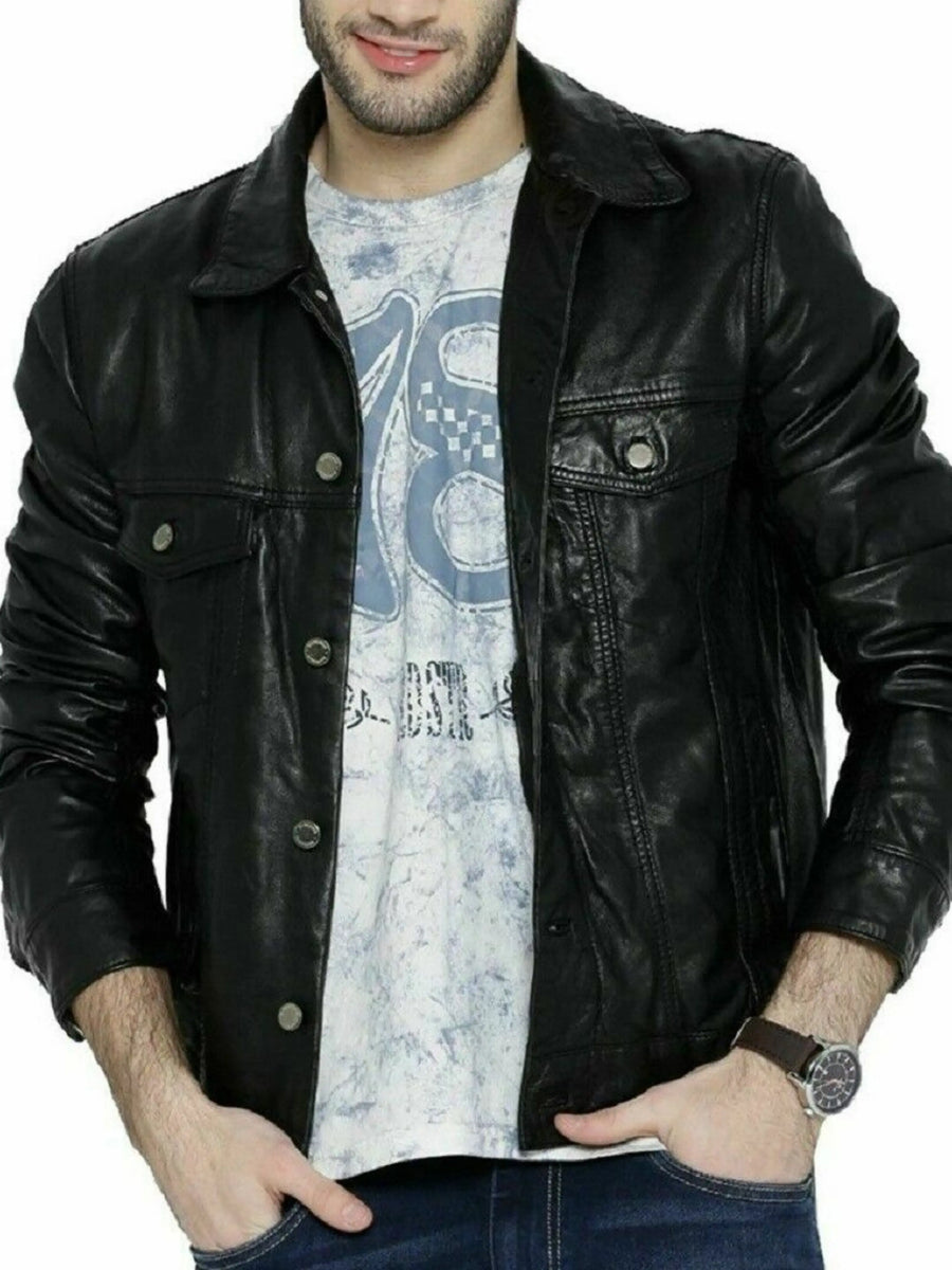 Men's Real Lambskin Black Leather Jacket Slim fit Motorcycle jacket