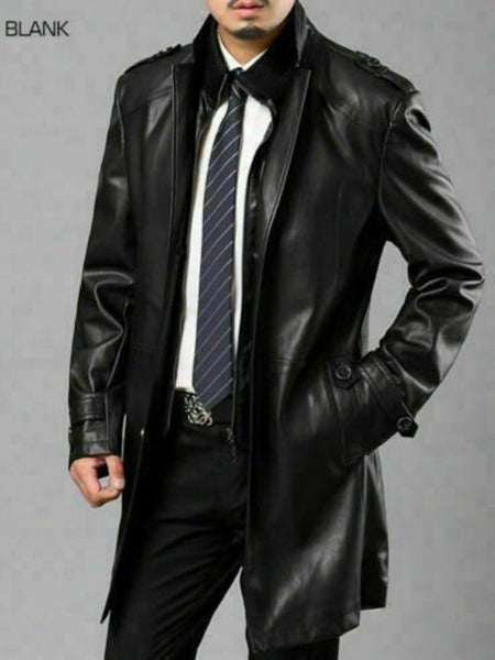 Noora Men Black Color Leather Trench Coat Genuine Lambskin Leather Jacket Long Trench SP#369 — standardized 4K background-preserved hero image