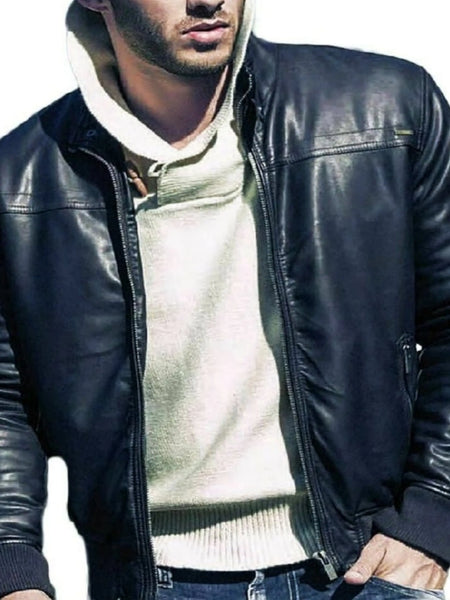 Men Leather Jacket Slim Fit Blue Motorcycle Real Lambskin Jacket