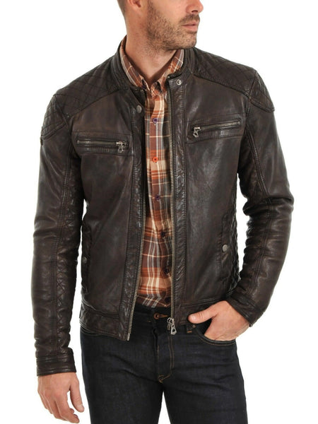 Noora MENS FASHIONABLE BRANDED BROWN LEATHER JACKET Vintage Stylish slim BS-143 — standardized 4K background-preserved hero image