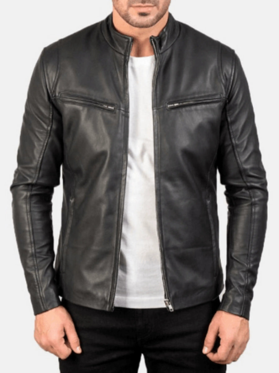 Men's Black Lambskin Leather Biker Jacket
