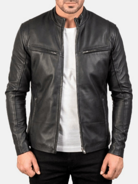 NOORA Mens Lambskin Leather Motorcycle Black Jacket Western Style Zipper Top Quality | ST019 — standardized 4K background-preserved hero image