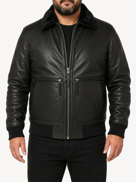 Noora Mens Real Leather Jacket Aviator A-2 Flight Pilot Style Sheepskin Bomber — standardized 4K studio hero image