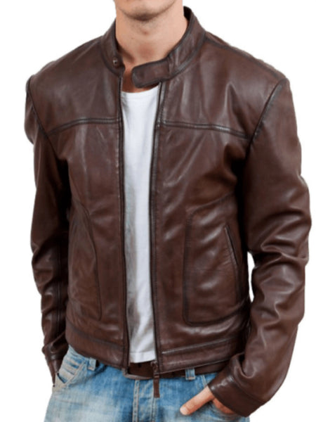 NOORA Mens Handmade Lambskin Choclate Brown Leather Jacket | Casual Wear Jacket | ST012 — standardized 4K background-preserved hero image