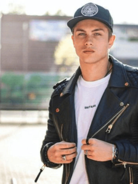 Men's Black Lambskin Leather Biker Jacket With Zipper & Shoulder Strap Designer Quilted Jacket