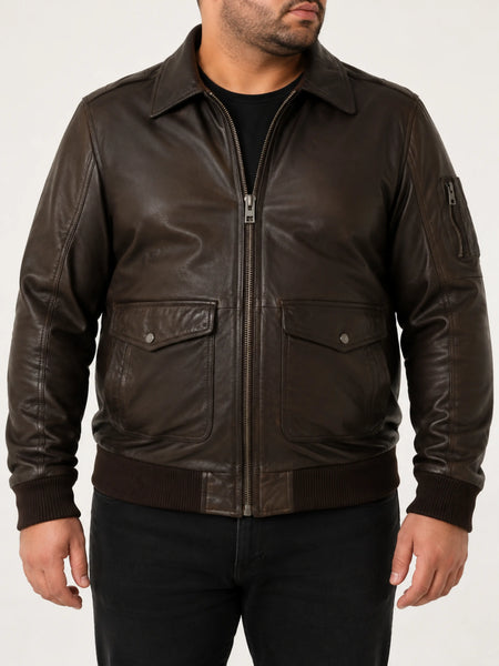 NOORa Mens Lambskin Brown Leather Biker Jacket ,  Bomber Jacket With Zipper & Pocket | Pocket On Sleeves | ST0122 — standardized 4K studio hero image