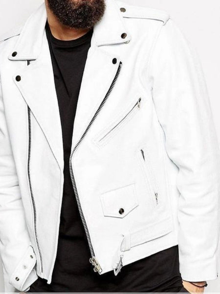 NOORA New Lambskin Mens White Leather Jacket, Cafe Racer Biker Motorcycle Jacket, Belted Leather Jacket YK0101 — standardized 4K background-preserved hero image