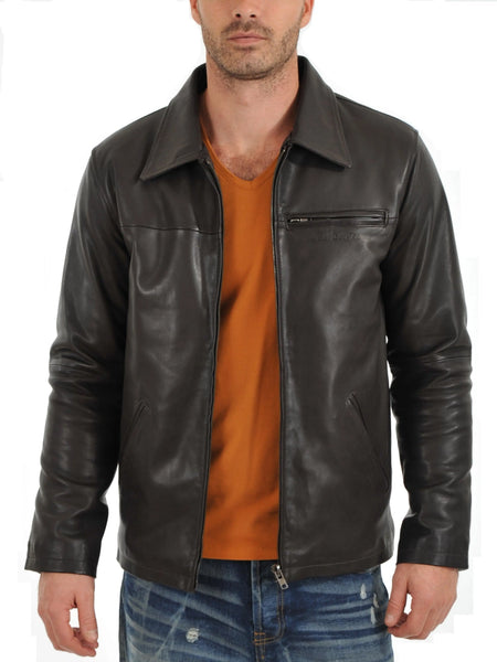 Noora Men's Lambskin Dark Grey Leather Jacket, Casual Design Jacket BS5 — standardized 4K background-preserved hero image