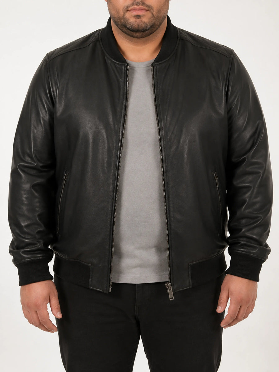 Lambskin Black Leather Biker Quilted Jacket, Bomber Jacket With Zipper & Pocket