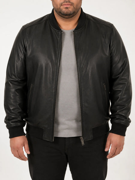 NOORA Handmade Lambskin Black Leather Biker Quilted Jacket , Bomber Jacket With Zipper & Pocket |  ST0134 — standardized 4K studio hero image