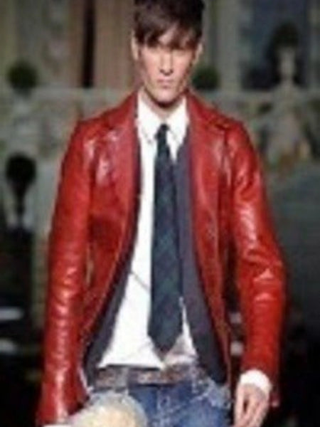 Noora New Men’s Red Casual Wear, Biker Lambskin Leather Jacket with notched collar — standardized 4K background-preserved hero image