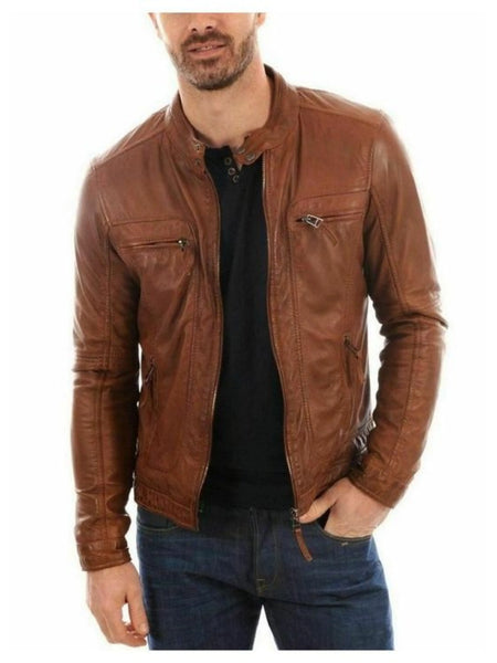 Noora mens Brown leather Motorcycle Biker jacket — standardized 4K background-preserved hero image