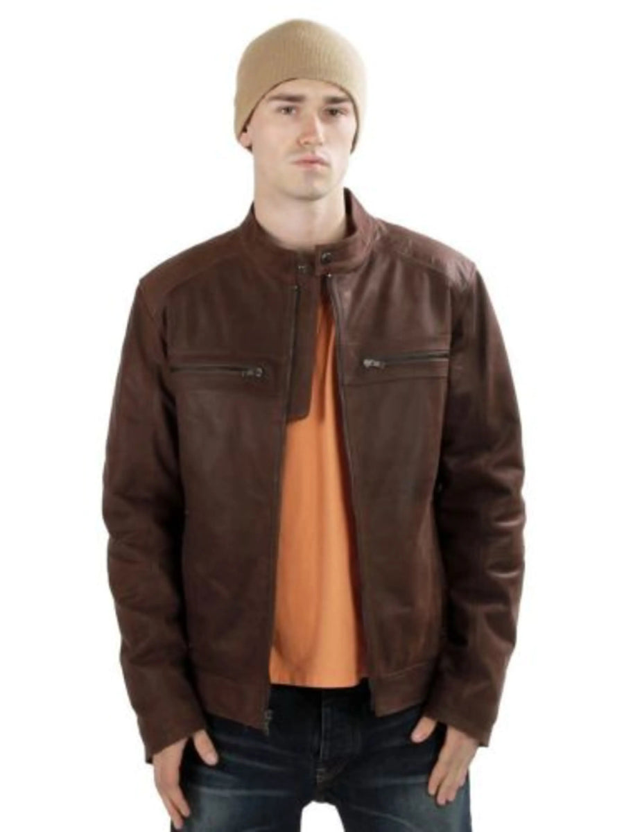 Mens Brown Biker Jacket, Glossy Brown Motorcycle Jacket, Classical Western Jacket