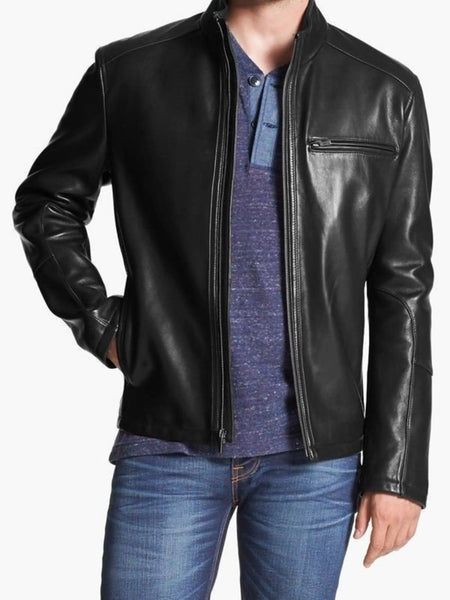 Noora Lambskin Leather Jacket Black | Stylish Biker Jacket with Stand Collar | Clubbing Jacket — standardized 4K background-preserved hero image
