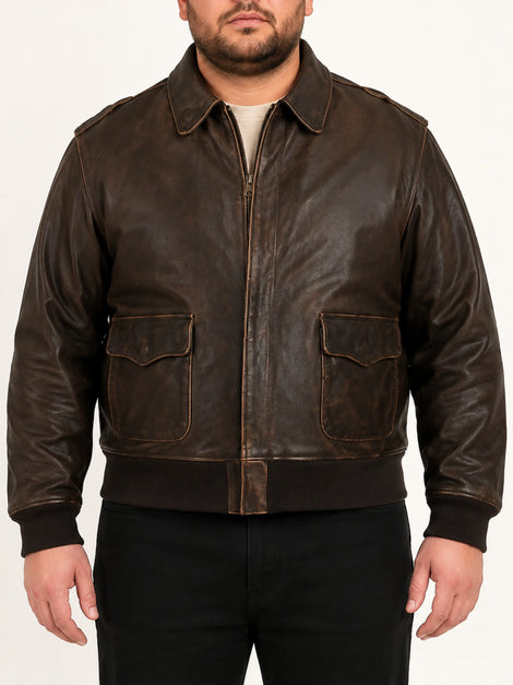 Mens Antique Brown Bomber Leather Jacket, Designer Antique Brown Bomber Leather Jacket