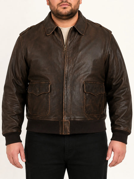 Noora New Mens Antique Brown Bomber Leather Jacket | Designer Antique Brown Bomber Leather Jacket SU0125 — standardized 4K studio hero image