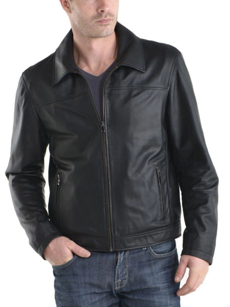 Noora Mens Lambskin Black Motorcycle Leather Jacket With Zipper & Zipped Pocket | Collered Jacket |  ST07 — standardized 4K background-preserved hero image