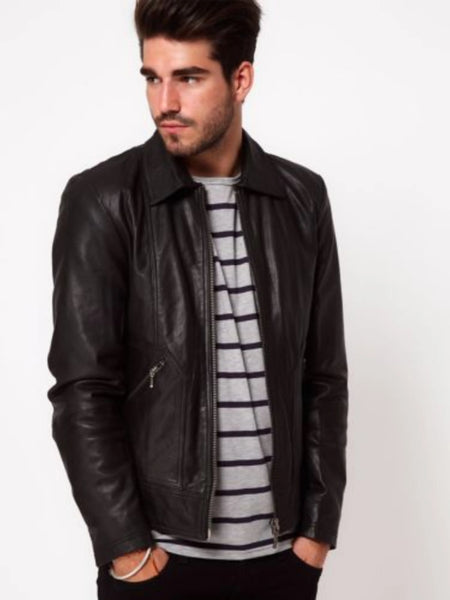 Noora Men’s Real Lambskin Black Motorcycle Slim Fit  Leather Jacket| Casual Autumn Winter Jacket| Personalized Gift — standardized 4K background-preserved hero image