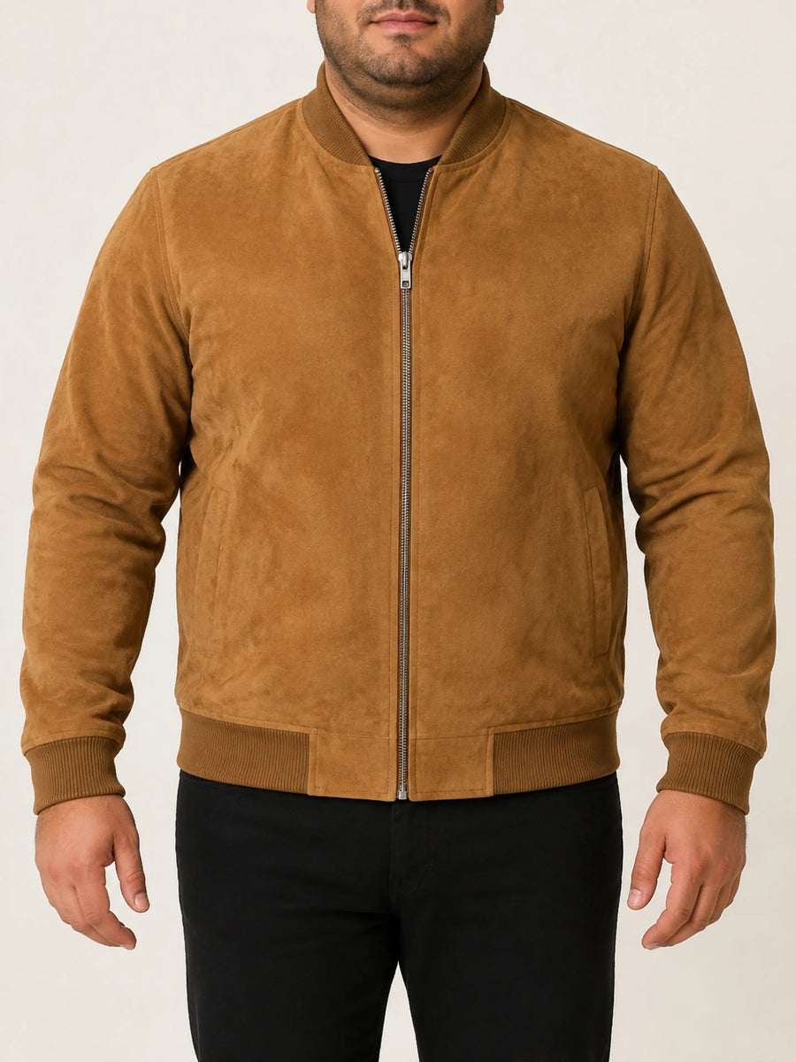 Mens Lambskin Vintage Distressed Brown Suede Biker Jacket With Zipper & Pocket, Mens Bomber Jacket