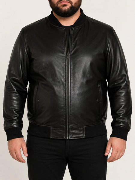 NOORA New Lambskin Mens BLACK Leather Jacket, Classic Shiny Bomber Style Leather Jacket l Biker Jacket YK0102 — standardized 4K studio hero image