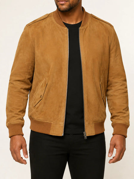 NOORA Mens Genuine lambskin Western wear Suede Leather bomber jacket BS-108 — standardized 4K studio hero image