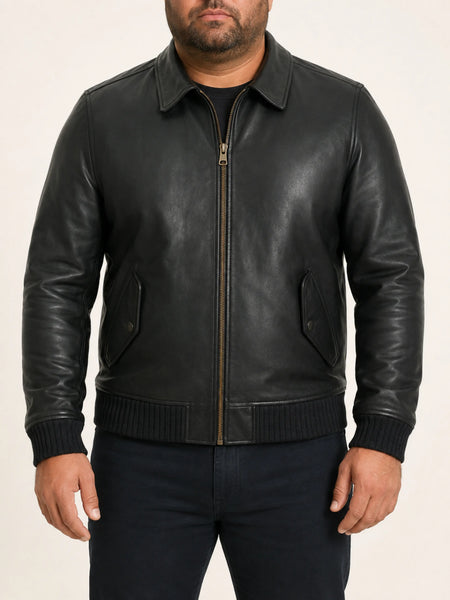 NOORA Mens  Black Lambskin Leather  Biker Jacket , Mens Motorbiker Bombe Jacket With Zipper & Pocket | ST0133 — standardized 4K studio hero image