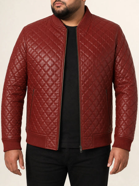 Noora Men's Quilted Bomber Casual Stylish Biker Original Lambskin Leather Jacket — standardized 4K studio hero image