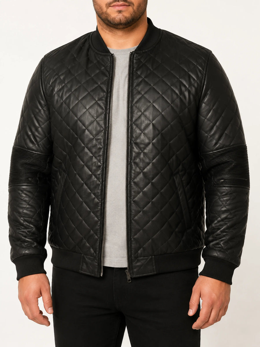 Mens Motorbike Motorcycle Diamond Biker jacket Polo Rib Bomber Quilted