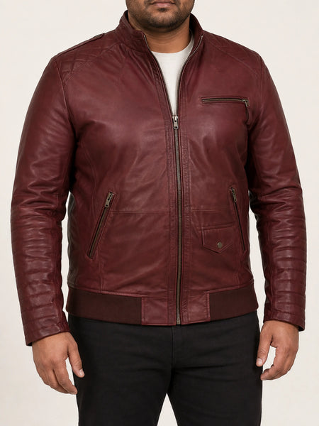 Noora New Burgundy MENS Inspired Motorbike Bomber Real Leather Jacket SP7 — standardized 4K studio hero image