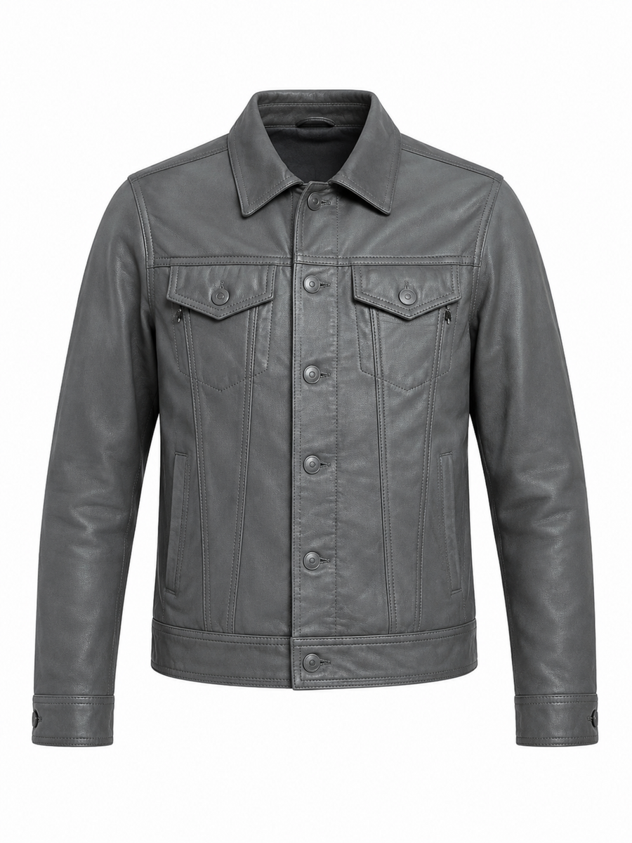 Lambskin Mens Gray Leather Shirt & Jacket, Motorcycle Slim Fit Biker Jacket, Dashing Style Jacket