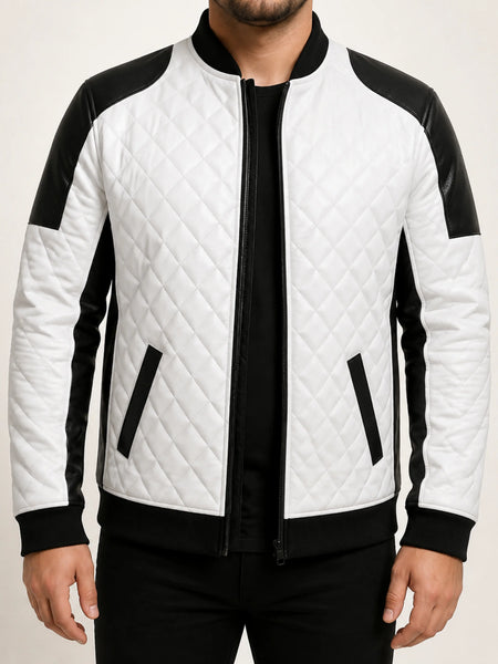 Noora Fashion Men White Long Sleeve Jackets Slim Biker Leather Jacket Outwear QD — standardized 4K studio hero image