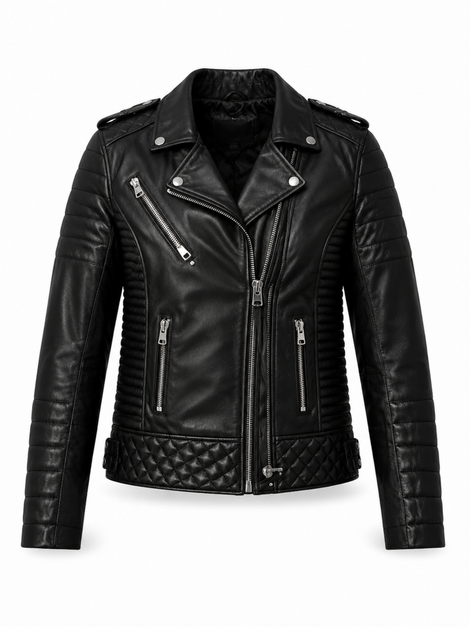 Lambskin Black Leather Biker Jacket, Kay Michaels Unisex Style Leather Jacket, Designer Biker Jacket
