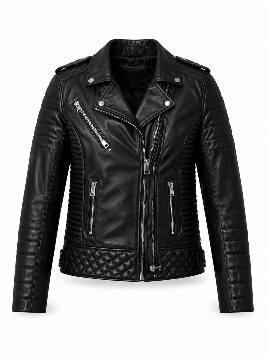 Lambskin Black Leather Biker Jacket, Kay Michaels Unisex Style Leather Jacket, Designer Biker Jacket